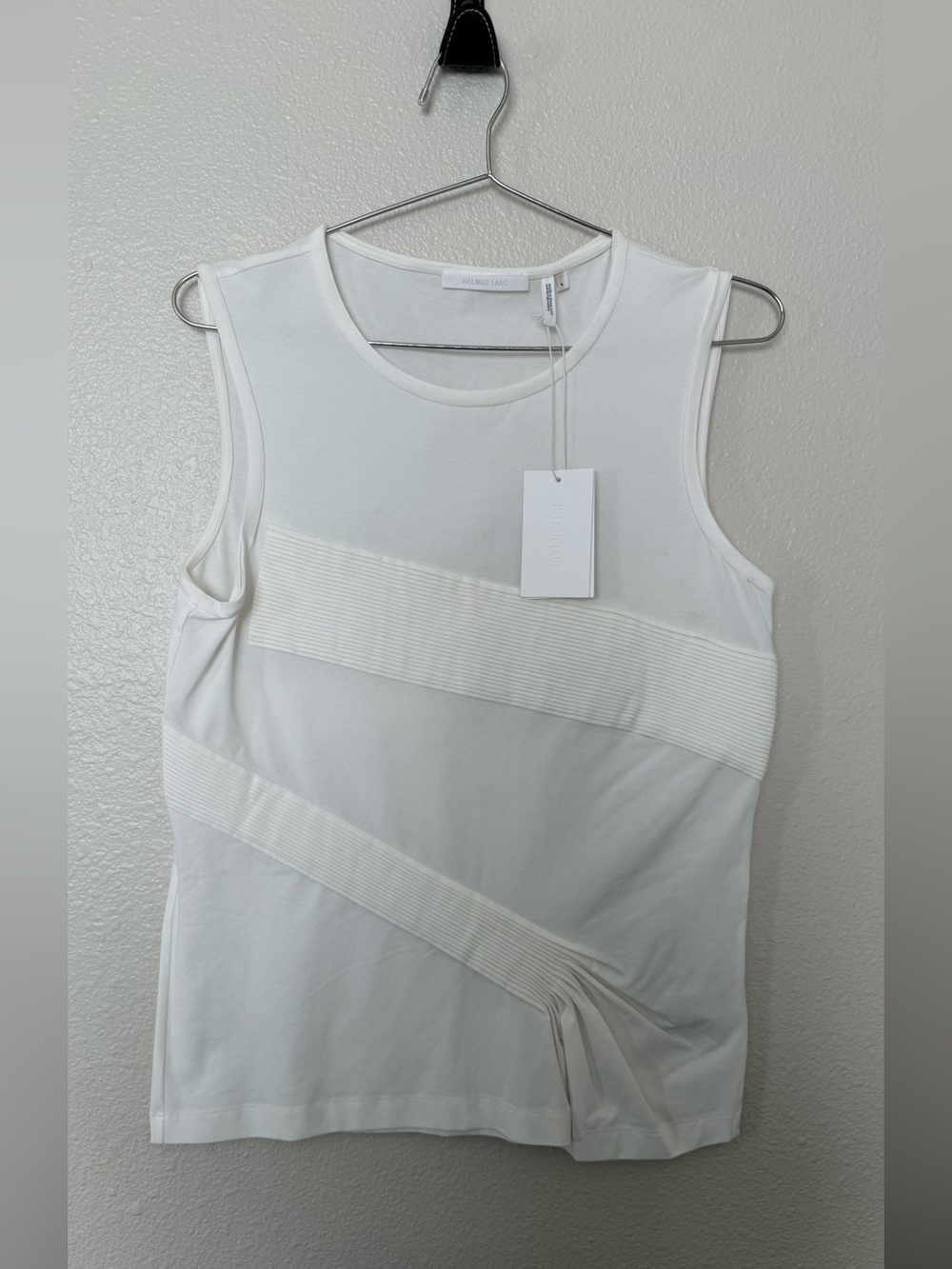 Helmut Lang Sleeveless White Ribbed Detail Tank